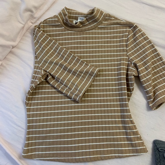 ASOS Striped Mock Neck Top in Tan - Picture 3 of 5